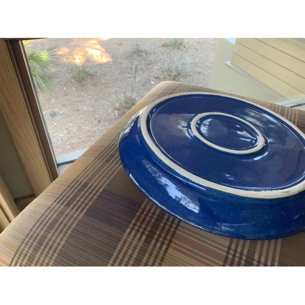 Prado Stoneware Collection Blue Glazed Pottery Chip and Dip Bowl Handmade
